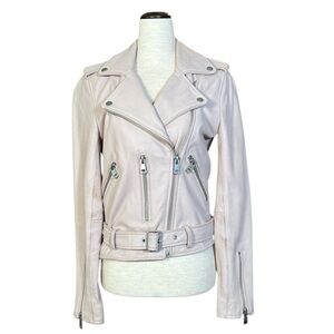 Amaryllis Blush Pink Leather Moto Jacket